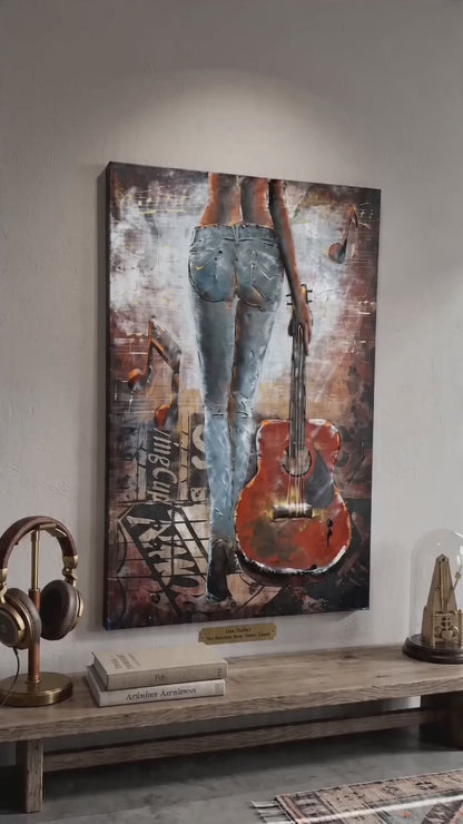 Handcrafted Woman with Guitar Back View 3D Metal Wall Art Home Decor Living Room Wall Decor