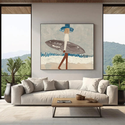 Handcrafted surfer painting coastal wall art