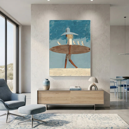 Handcrafted surfer painting coastal wall art