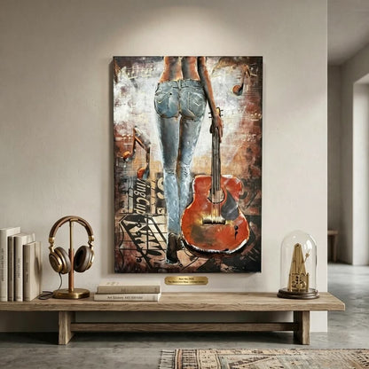 Handcrafted Woman with Guitar Back View 3D Metal Wall Art Home Decor Living Room Wall Decor