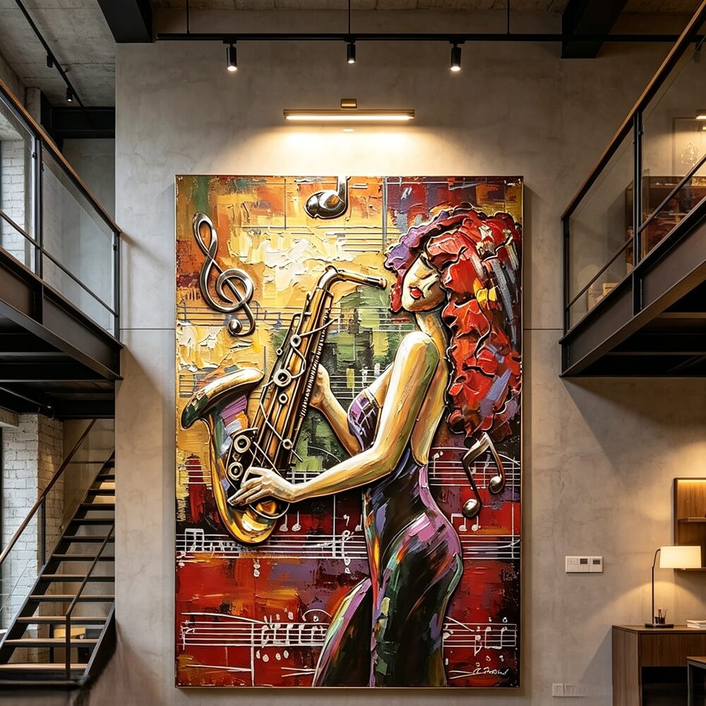 Handcrafted Jazz Saxophone Player Woman 3D Metal Wall Art Home Decor Living Room Wall Decor