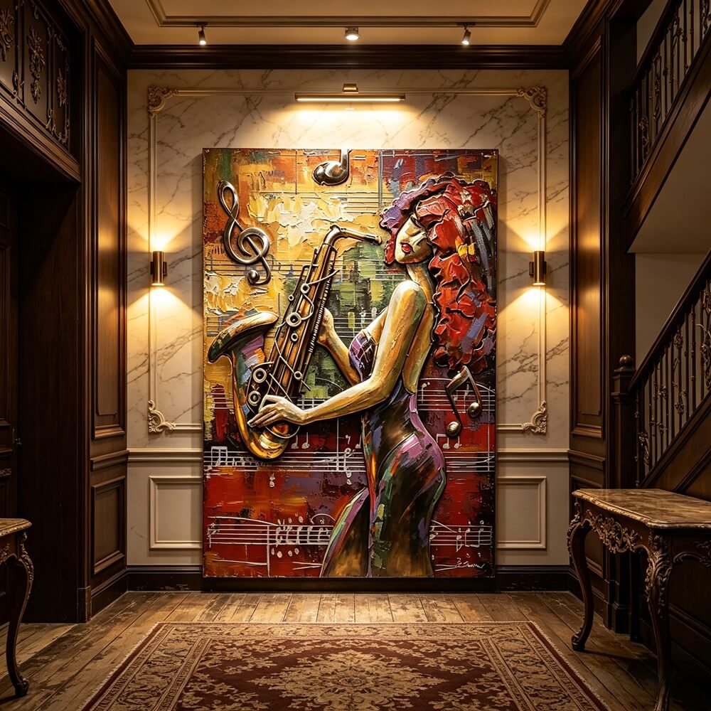 Handcrafted Jazz Saxophone Player Woman 3D Metal Wall Art Home Decor Living Room Wall Decor