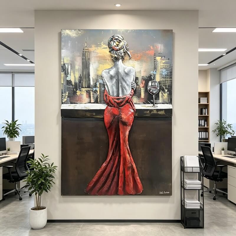 Handcrafted Woman in Red Dress 3D Metal Wall Art Home Decor Living Room Wall Decor