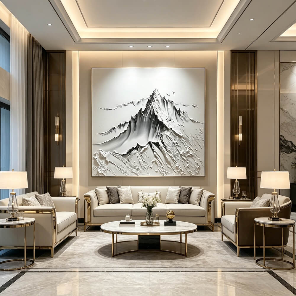 Large 3D Textured Mountain Wall Art Minimalist White Painting Living Room Wall Decor Home Decor