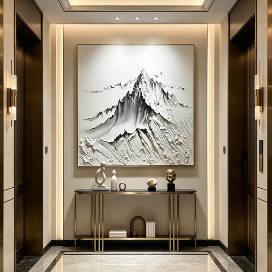 Large 3D Textured Mountain Wall Art Minimalist White Painting Living Room Wall Decor Home Decor