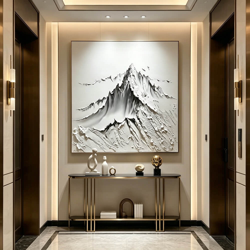 Large 3D Textured Mountain Wall Art Minimalist White Painting Living Room Wall Decor Home Decor