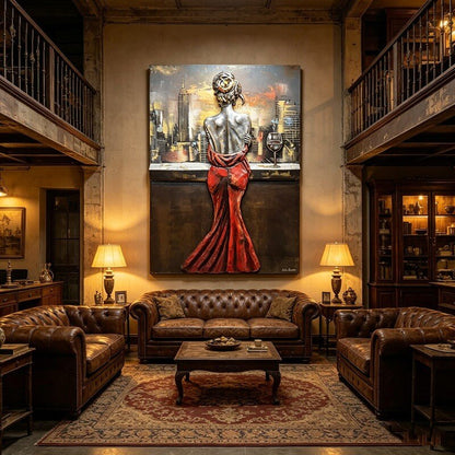 Handcrafted Woman in Red Dress 3D Metal Wall Art Home Decor Living Room Wall Decor