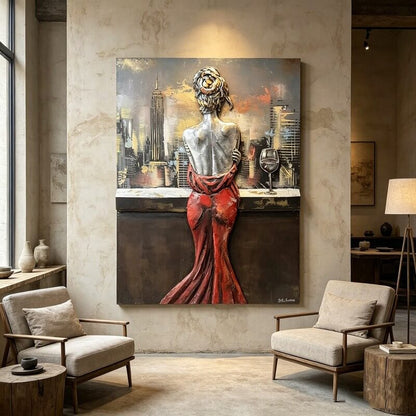 Handcrafted Woman in Red Dress 3D Metal Wall Art Home Decor Living Room Wall Decor