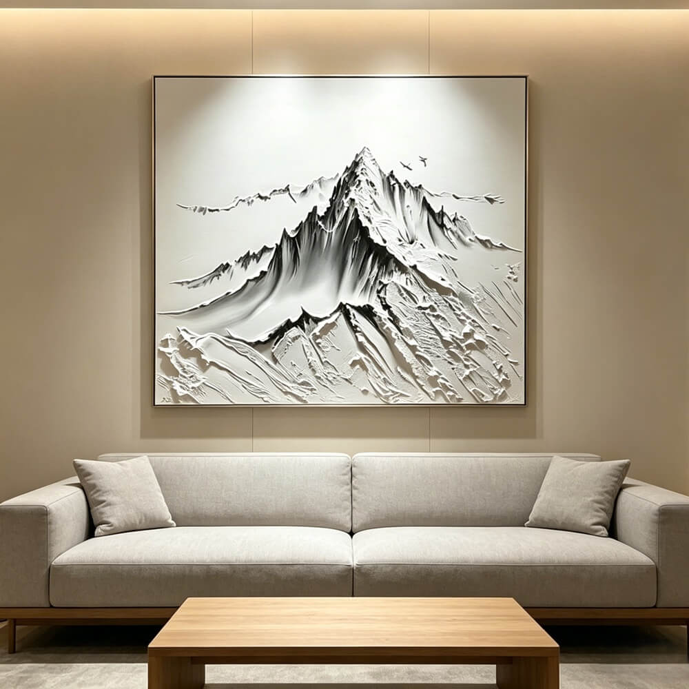 Large 3D Textured Mountain Wall Art Minimalist White Painting Living Room Wall Decor Home Decor