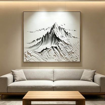 Large 3D Textured Mountain Wall Art Minimalist White Painting Living Room Wall Decor Home Decor