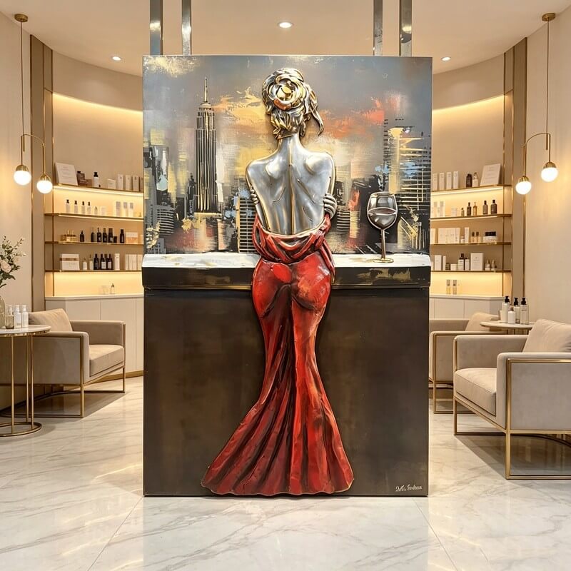 Handcrafted Woman in Red Dress 3D Metal Wall Art Home Decor Living Room Wall Decor