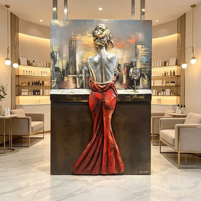 Handcrafted Woman in Red Dress 3D Metal Wall Art Home Decor Living Room Wall Decor