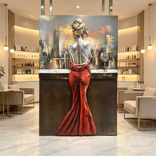 Handcrafted Woman in Red Dress 3D Metal Wall Art Home Decor Living Room Wall Decor