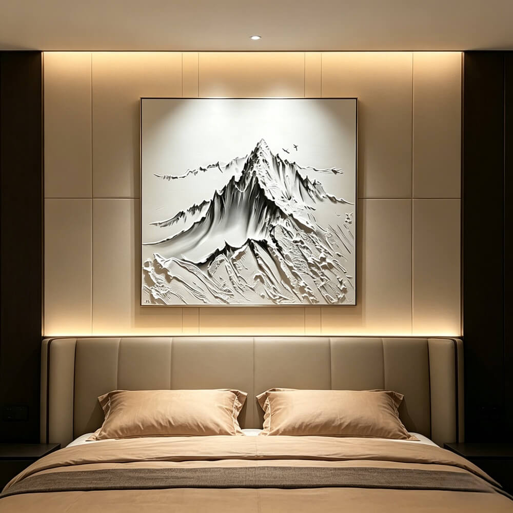 Large 3D Textured Mountain Wall Art Minimalist White Painting Living Room Wall Decor Home Decor