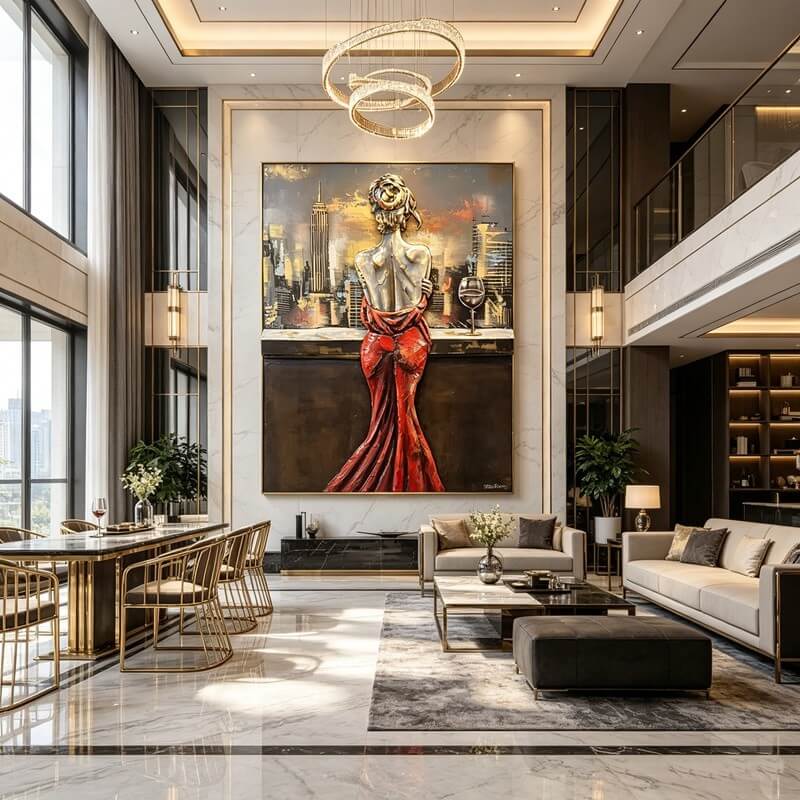 Handcrafted Woman in Red Dress 3D Metal Wall Art Home Decor Living Room Wall Decor