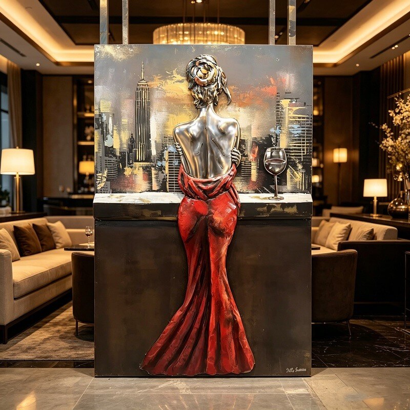 Handcrafted Woman in Red Dress 3D Metal Wall Art Home Decor Living Room Wall Decor