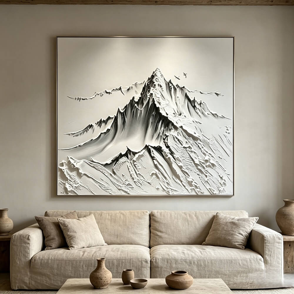 Large 3D Textured Mountain Wall Art Minimalist White Painting Living Room Wall Decor Home Decor