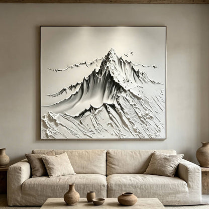 Large 3D Textured Mountain Wall Art Minimalist White Painting Living Room Wall Decor Home Decor