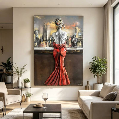 Handcrafted Woman in Red Dress 3D Metal Wall Art Home Decor Living Room Wall Decor