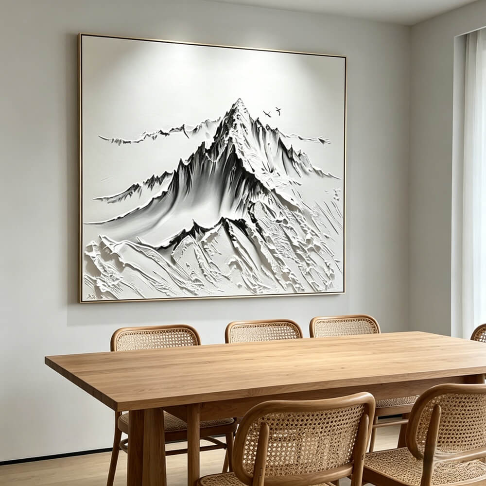 Large 3D Textured Mountain Wall Art Minimalist White Painting Living Room Wall Decor Home Decor