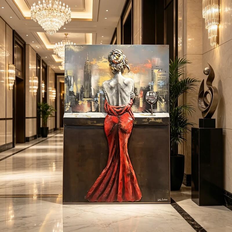 Handcrafted Woman in Red Dress 3D Metal Wall Art Home Decor Living Room Wall Decor